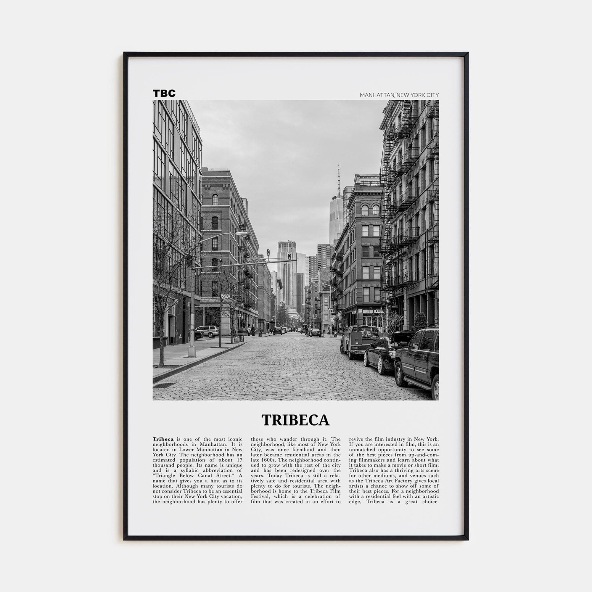 Tribeca Poster Black Metal / 8x12 in Nbourhood Travel B&W Poster