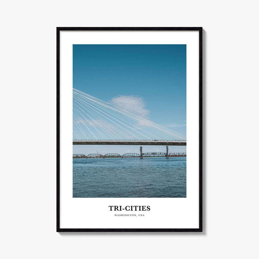 Tri-Cities colorful classic poster of Washington, USA – vertical wall art, unframed print shown in interior mockup