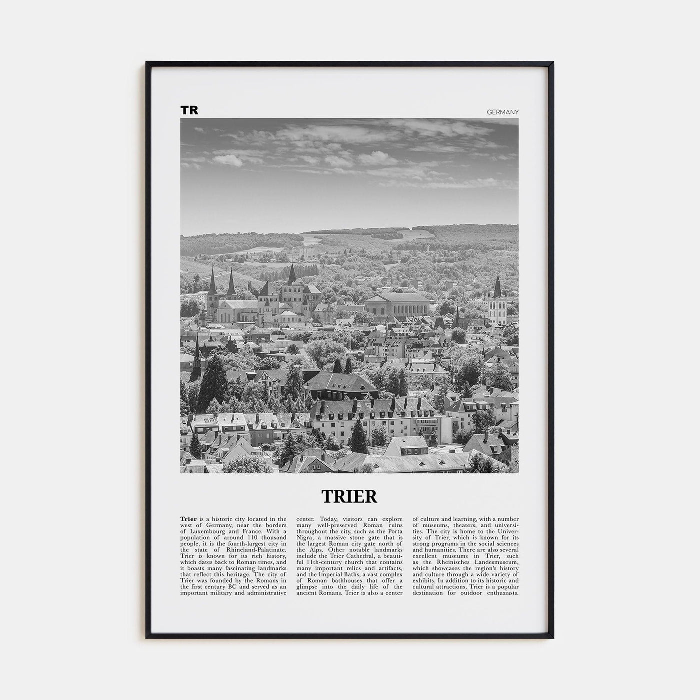 Trier Poster Black Metal / 8x12 in Nbourhood Travel B&W Poster