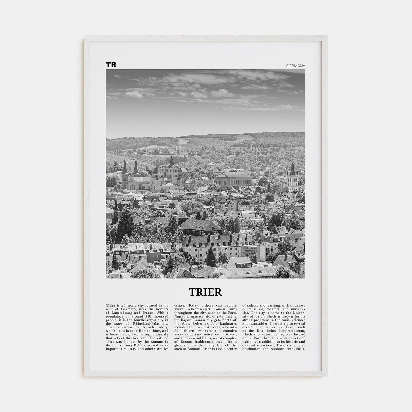 Trier Poster White Wood / 8x12 in Nbourhood Travel B&W Poster