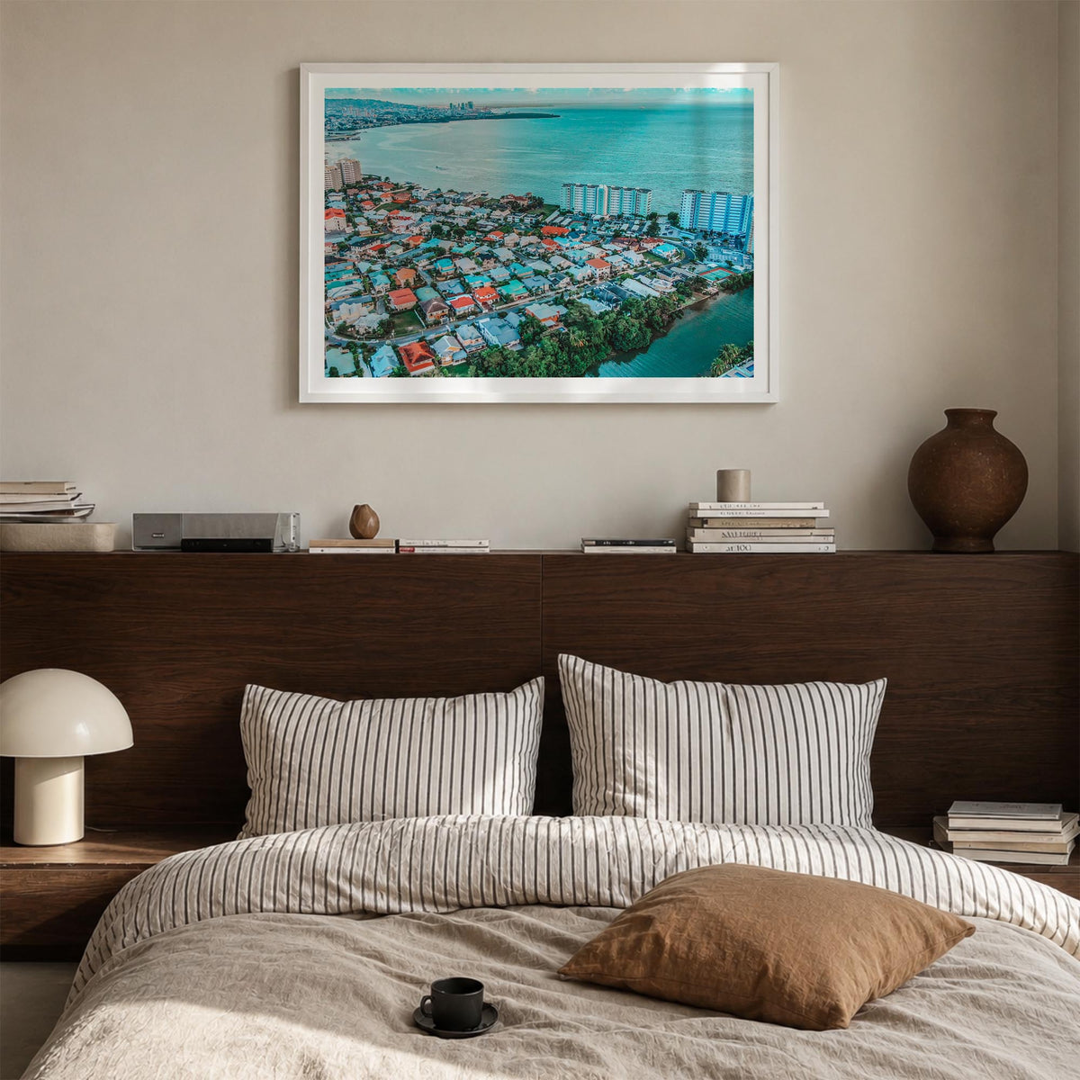 Trinidad and Tobago colorful photo poster of Caribbean – horizontal wall art in white wood frame with white border, hanging o