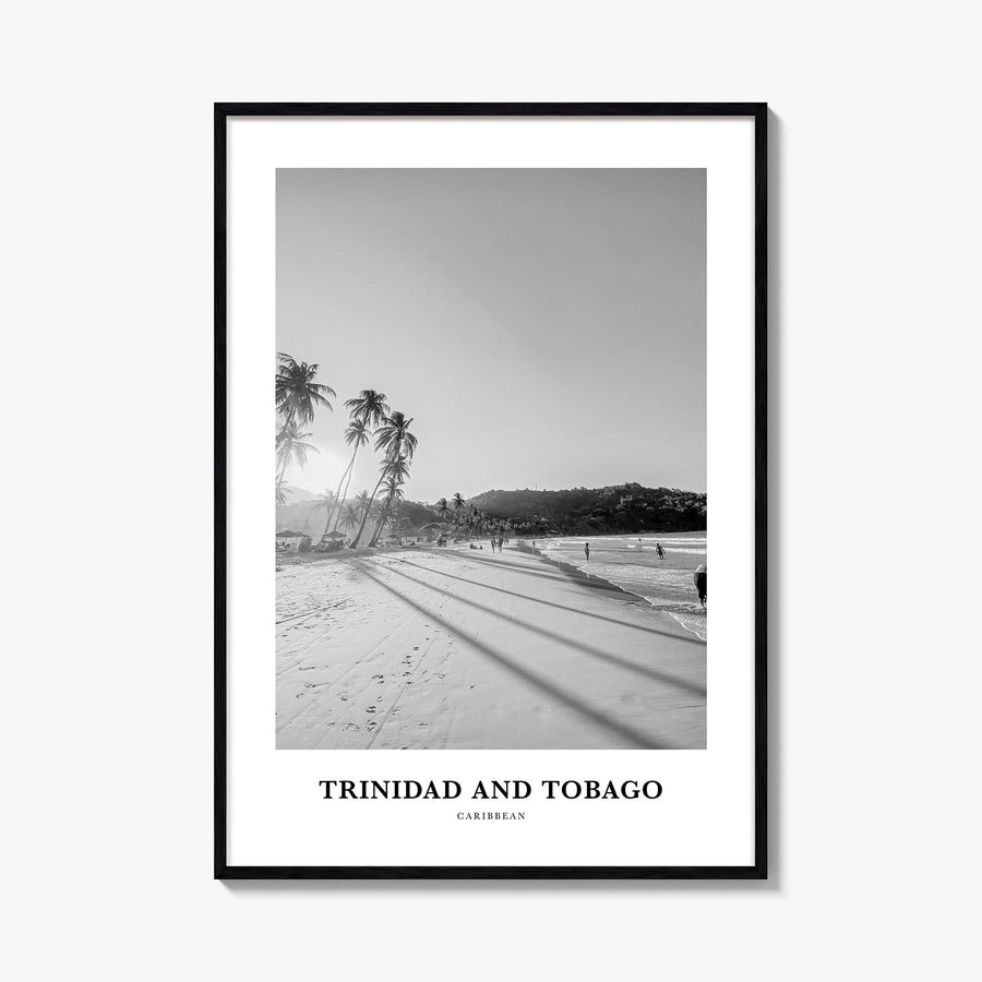 Trinidad and Tobago no. 1 black & white classic poster of Caribbean – vertical wall art, unframed print shown in interior moc