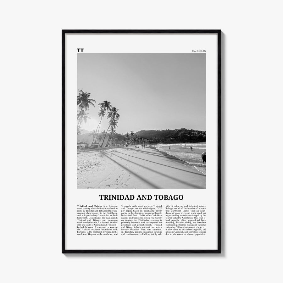 Trinidad and Tobago no. 1 black & white newspaper poster of Caribbean – vertical wall art, unframed print shown in interior m