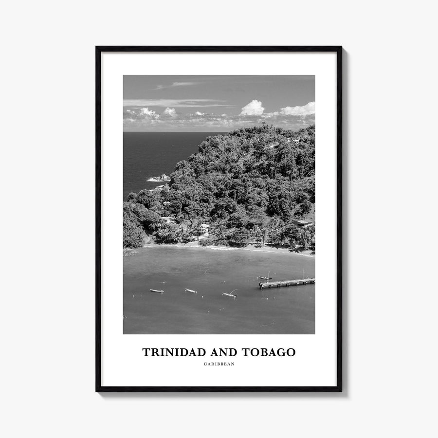 Trinidad and Tobago no. 2 black & white classic poster of Caribbean – vertical wall art, unframed print shown in interior moc