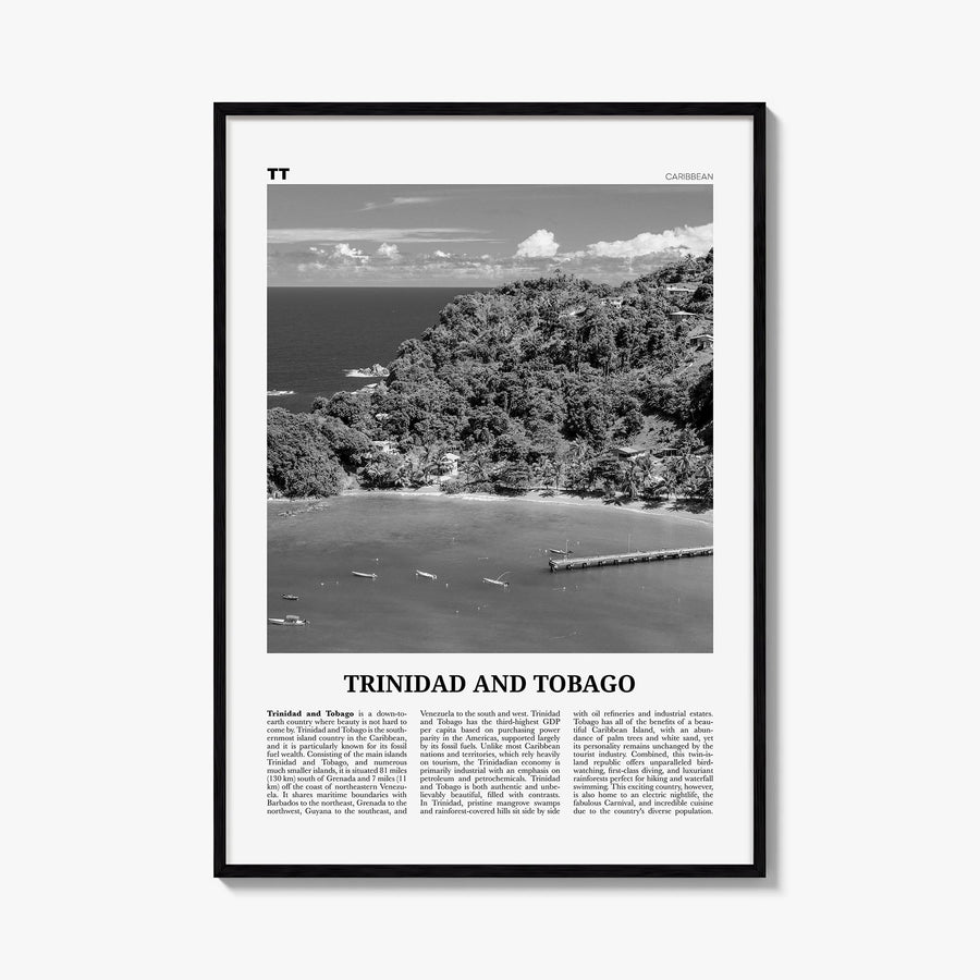 Trinidad and Tobago no. 2 black & white newspaper poster of Caribbean – vertical wall art, unframed print shown in interior m