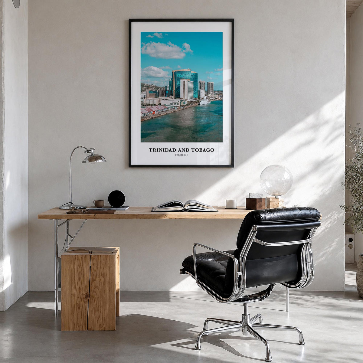 Trinidad and Tobago no. 2 colorful classic poster of Caribbean – vertical wall art in black wood frame, hanging on wall