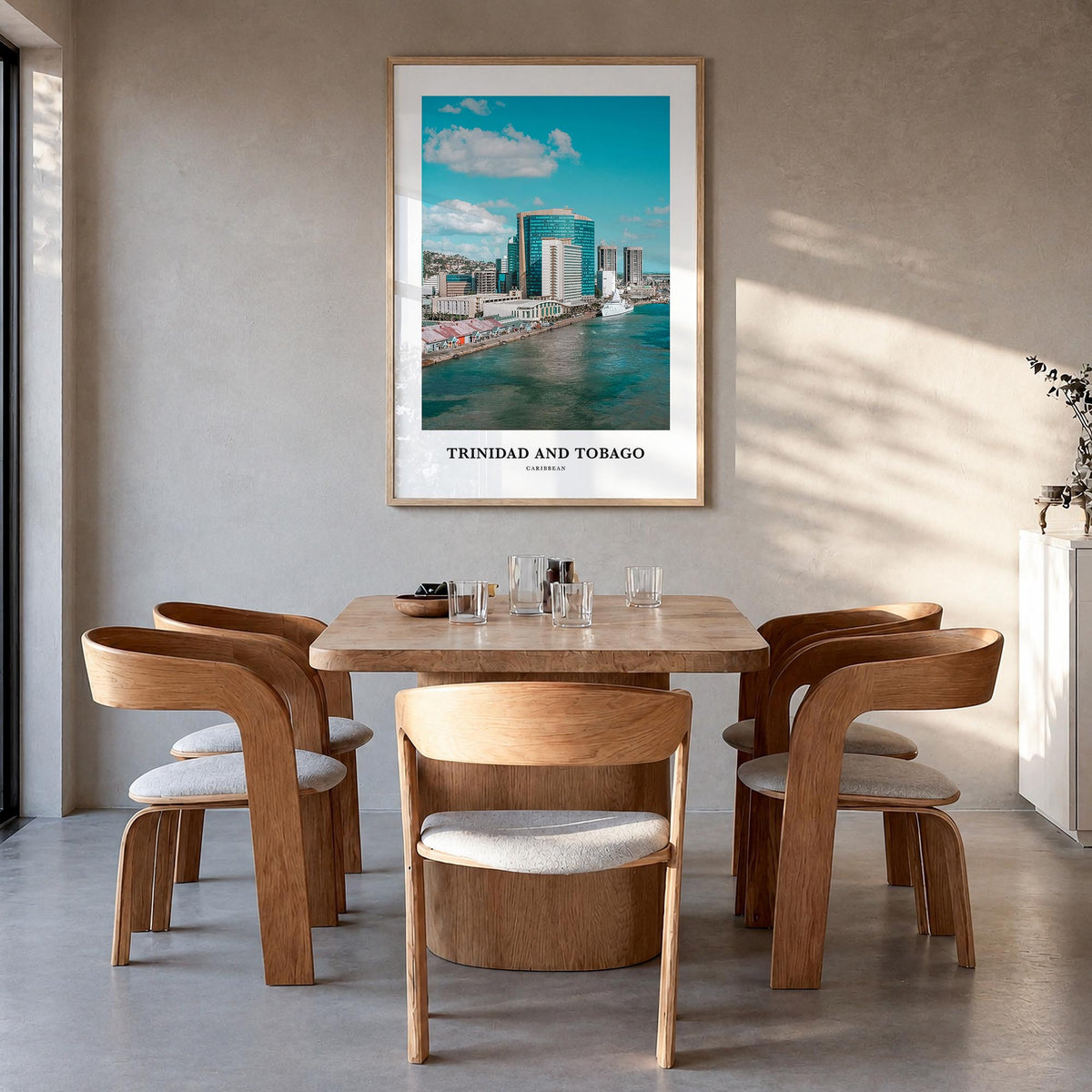 Trinidad and Tobago no. 2 colorful classic poster of Caribbean – vertical wall art in natural wood frame, hanging on wall