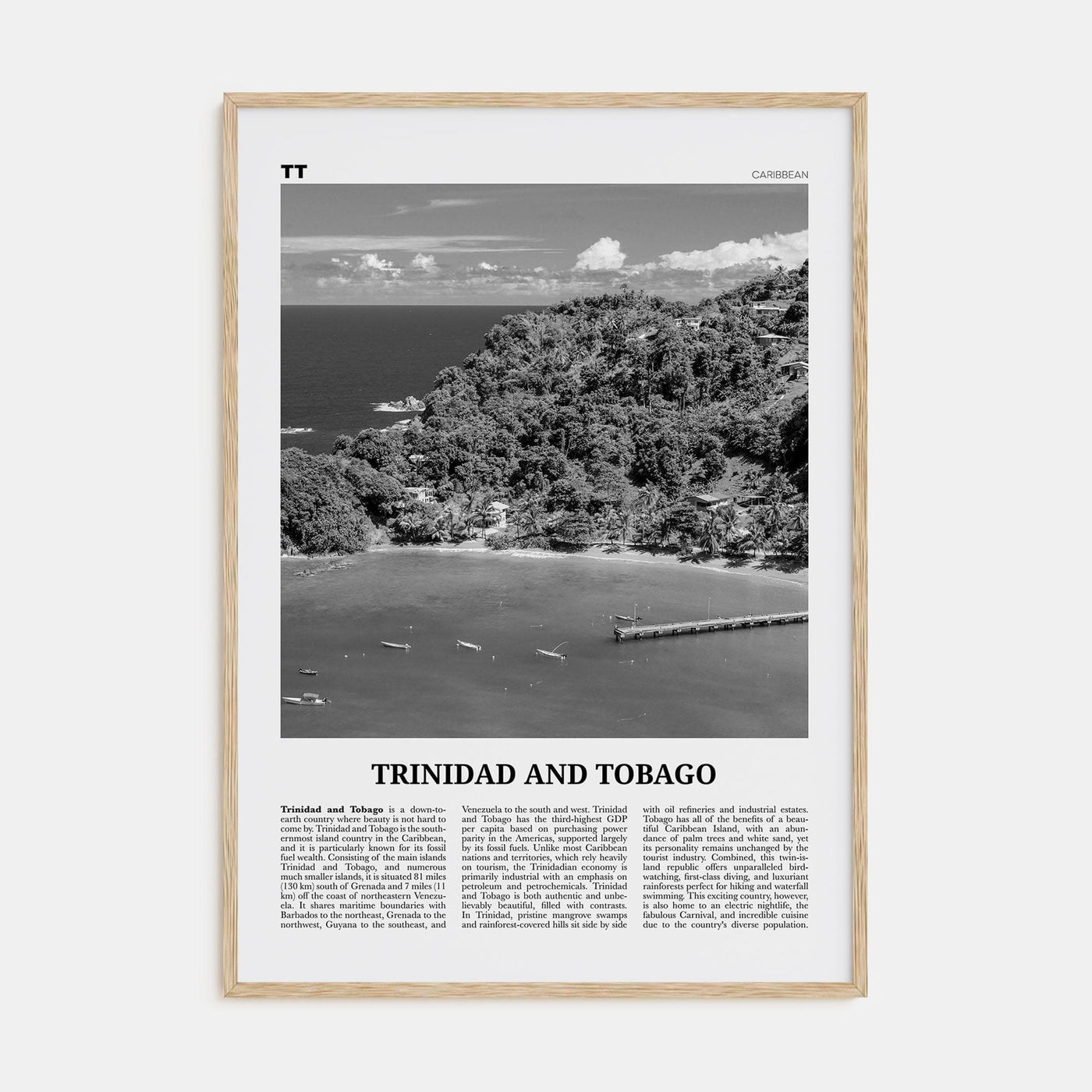 Trinidad and Tobago No 2 Poster Natural Wood / 8x12 in Nbourhood Travel B&W Poster