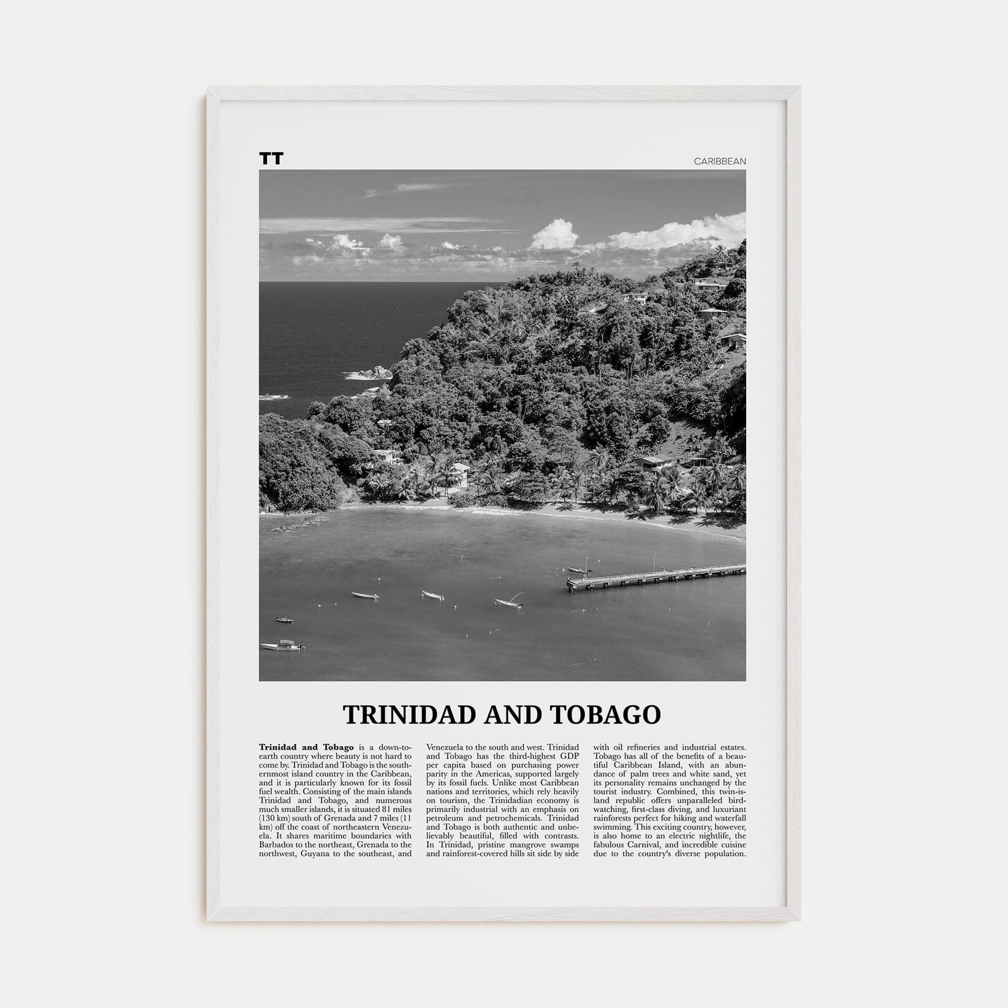 Trinidad and Tobago No 2 Poster White Wood / 8x12 in Nbourhood Travel B&W Poster