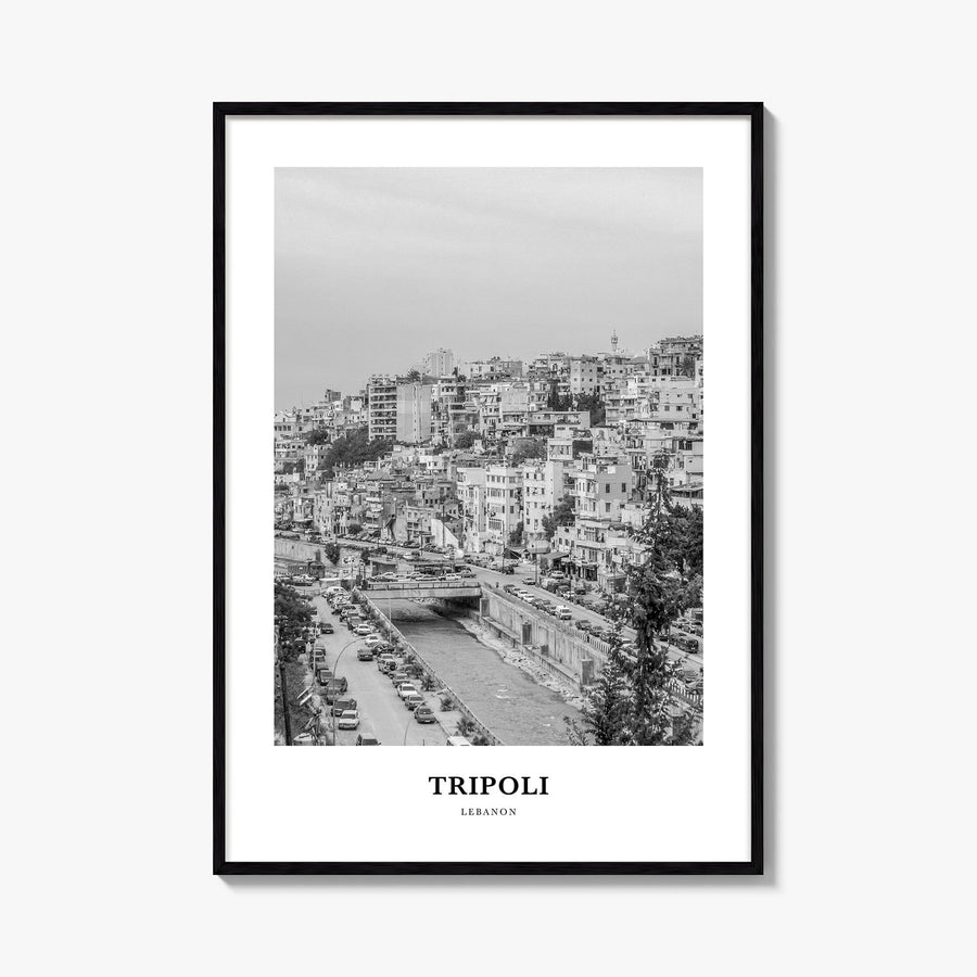Tripoli, Lebanon no. 1 black & white classic poster of Lebanon – vertical wall art, unframed print shown in interior mockup