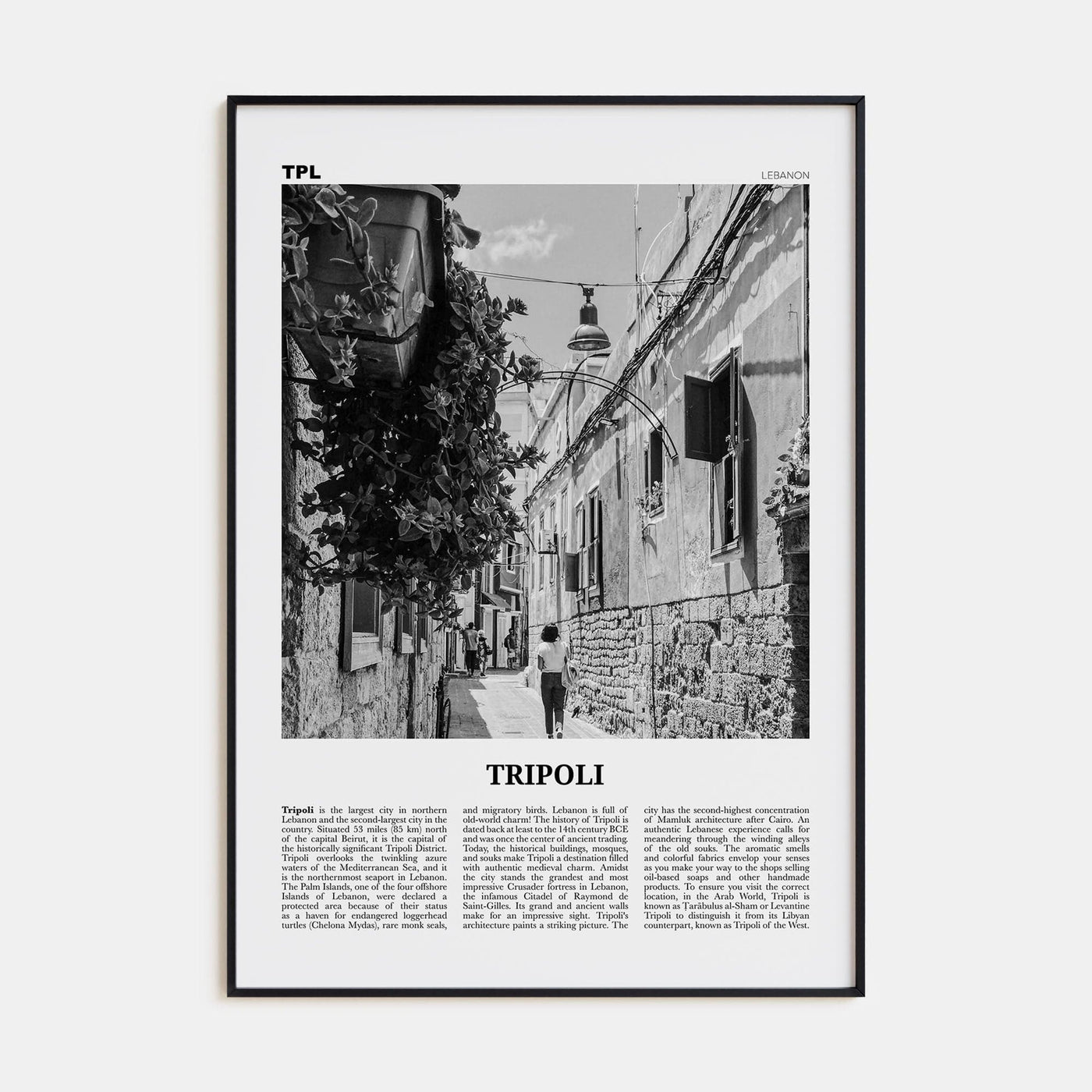 Tripoli, Lebanon No 1 Poster Black Metal / 8x12 in Nbourhood Travel B&W Poster