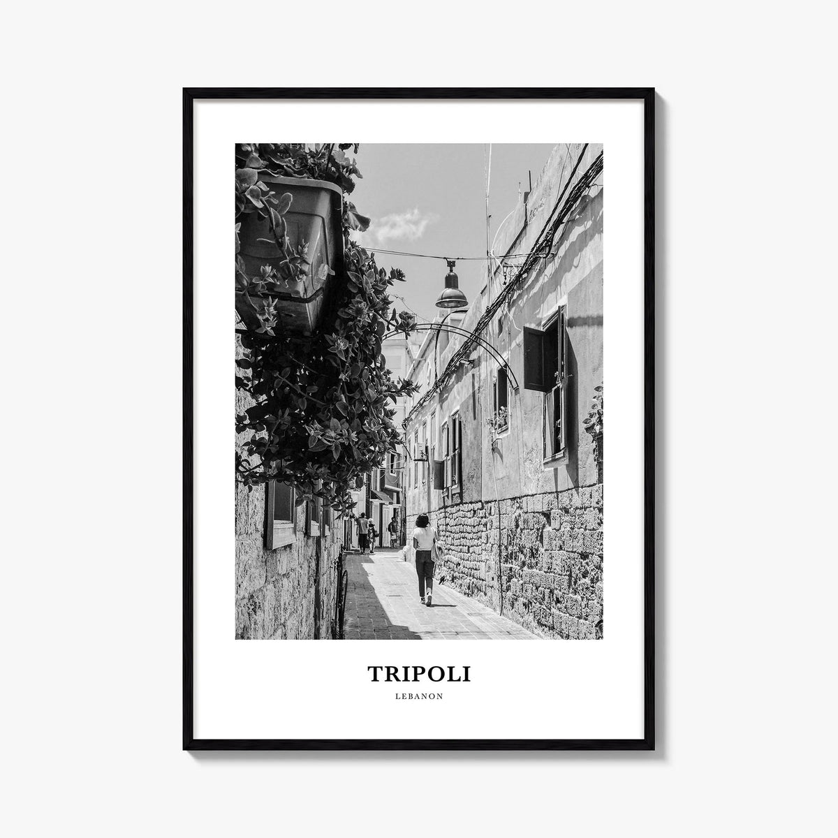 Tripoli, Lebanon no. 2 black & white classic poster of Lebanon – vertical wall art, unframed print shown in interior mockup