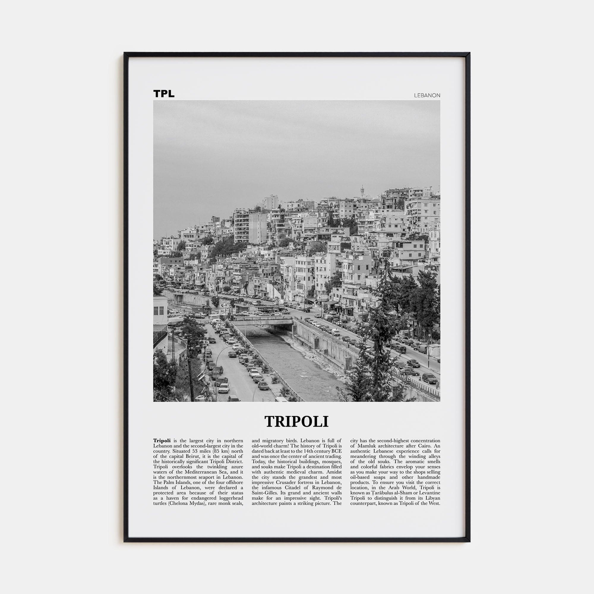 Tripoli, Lebanon No 2 Poster Black Metal / 8x12 in Nbourhood Travel B&W Poster