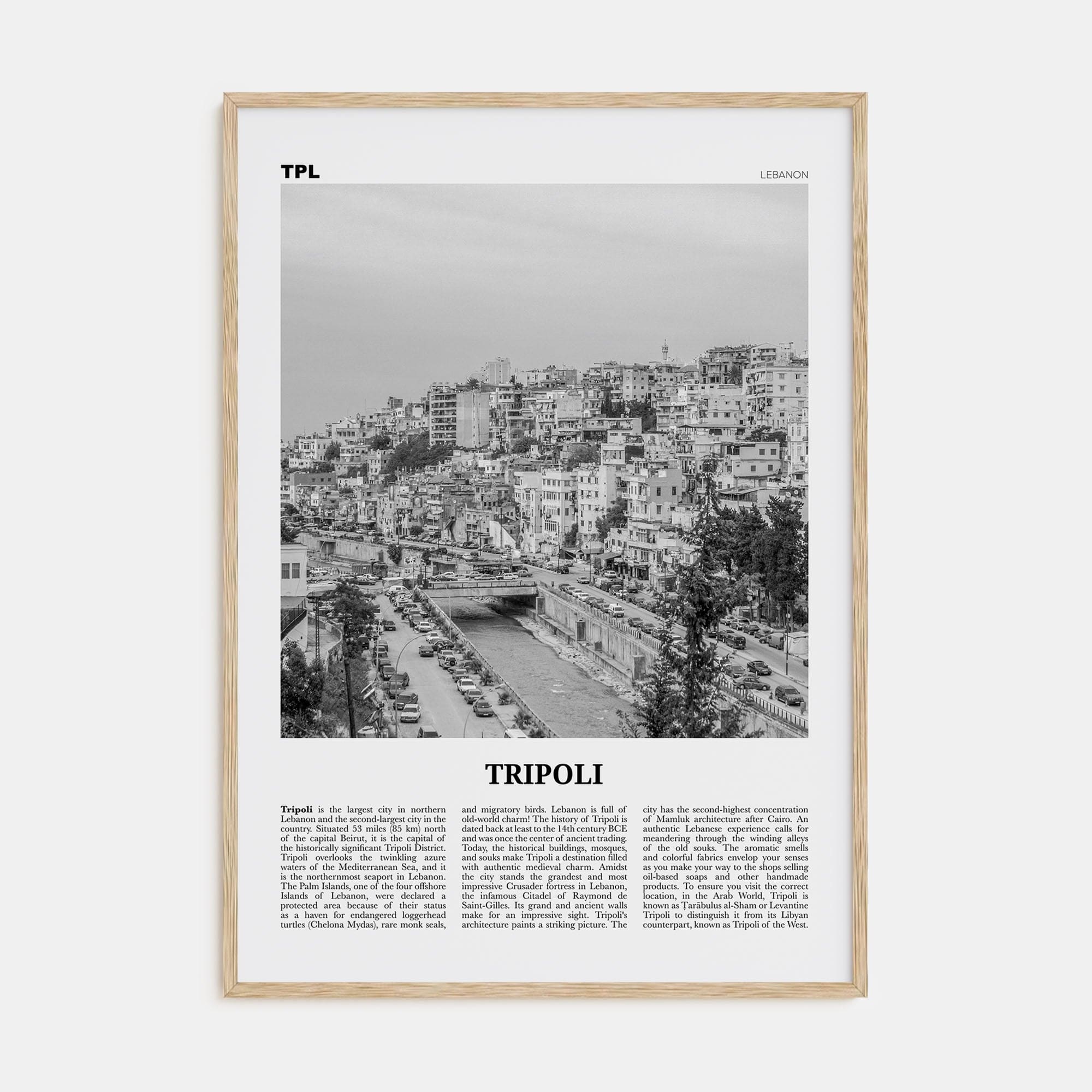 Tripoli, Lebanon No 2 Poster Natural Wood / 8x12 in Nbourhood Travel B&W Poster