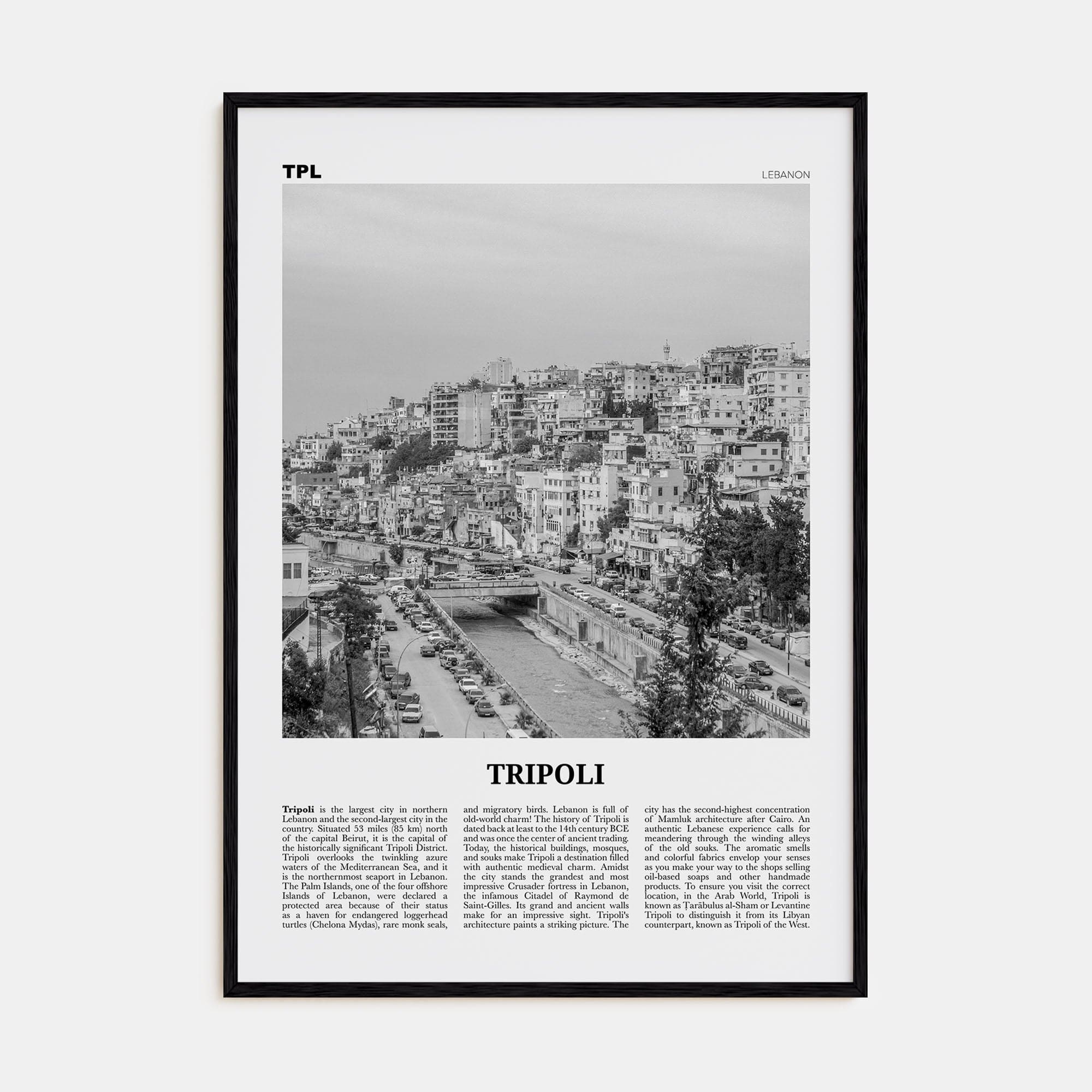 Tripoli, Lebanon No 2 Poster Black Wood / 8x12 in Nbourhood Travel B&W Poster