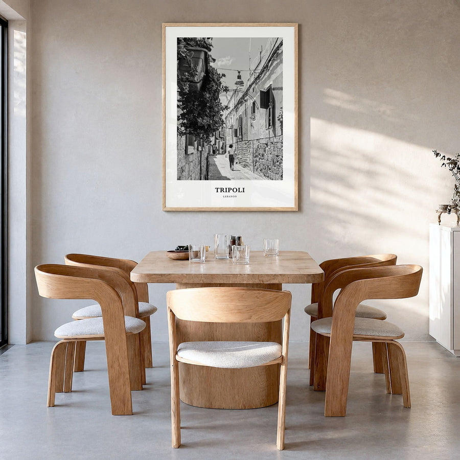 Tripoli, Lebanon Classic No 2 Poster in a natural wood frame, hanging in a dining room
