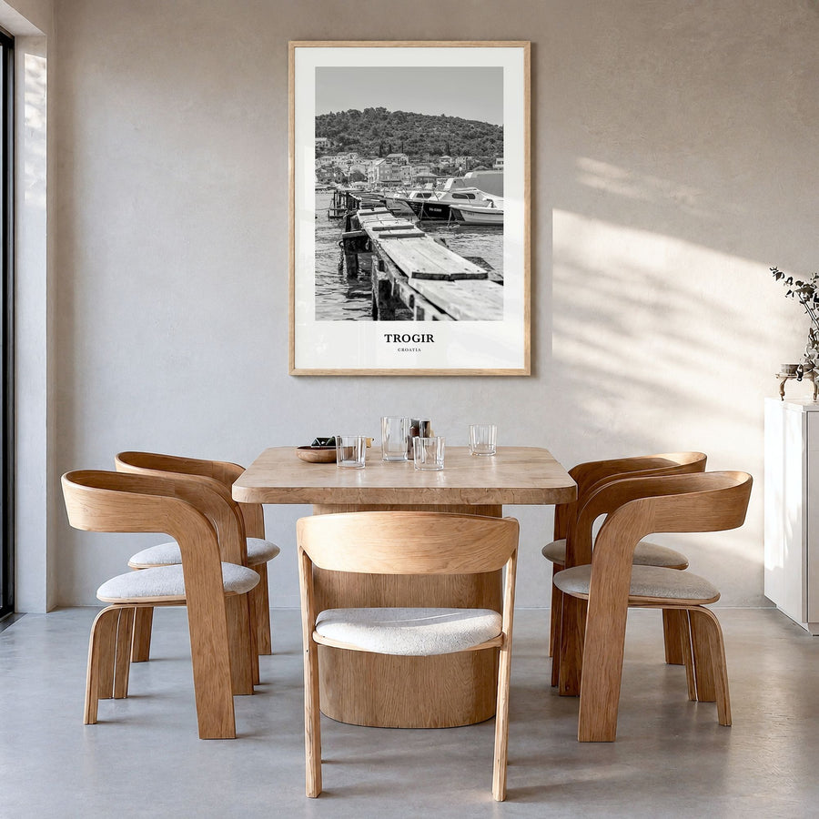 Trogir Classic Poster in a natural wood frame, hanging in a dining room