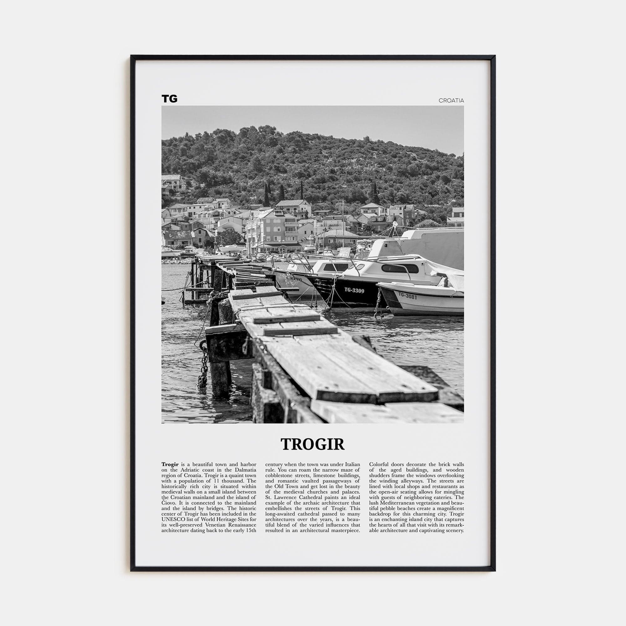 Trogir Poster Black Metal / 8x12 in Nbourhood Travel B&W Poster