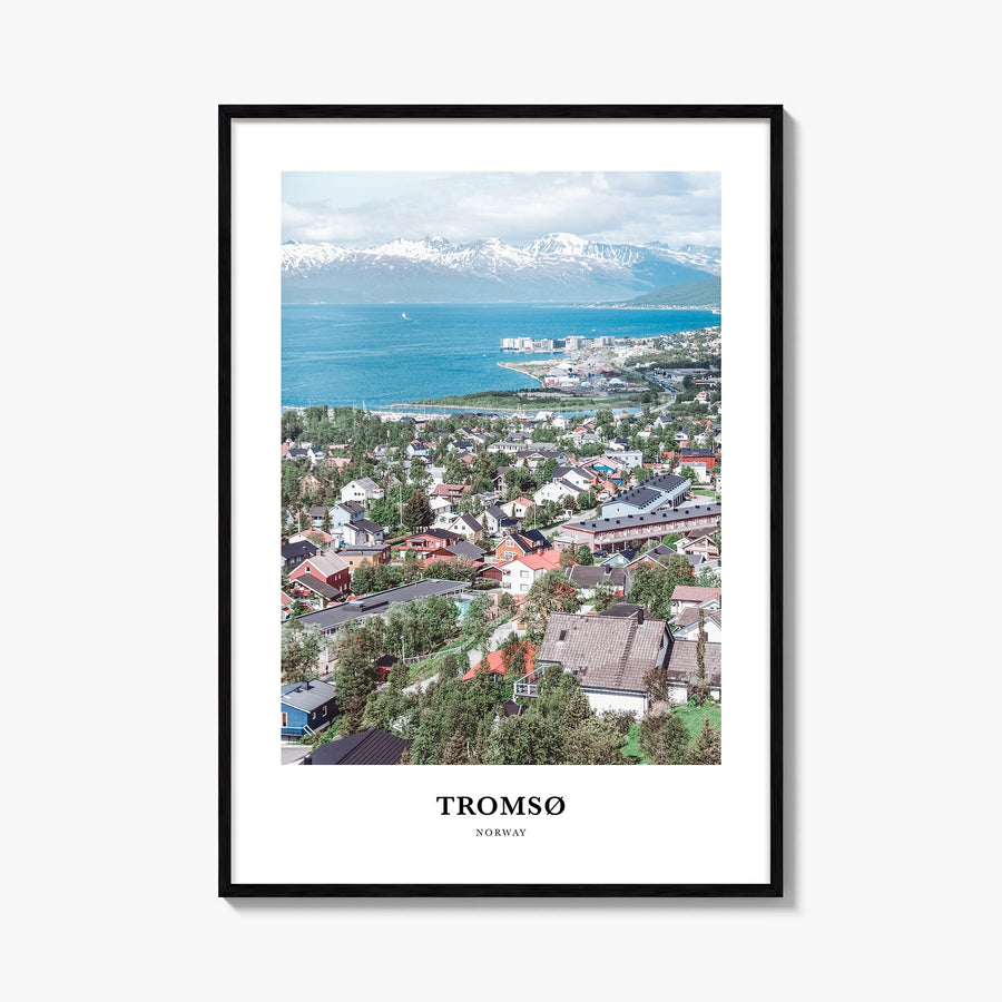 Tromsø colorful classic poster of Norway – vertical wall art, unframed print shown in interior mockup