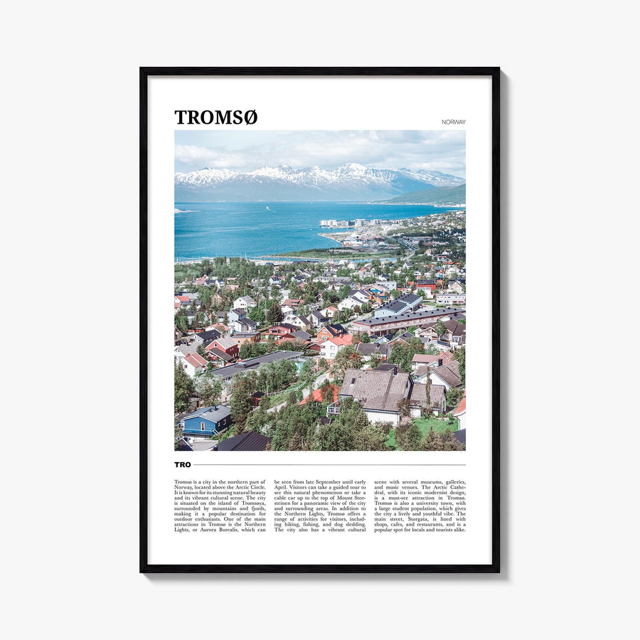 Tromsø colorful travel poster of Norway – vertical wall art, unframed print shown in interior mockup