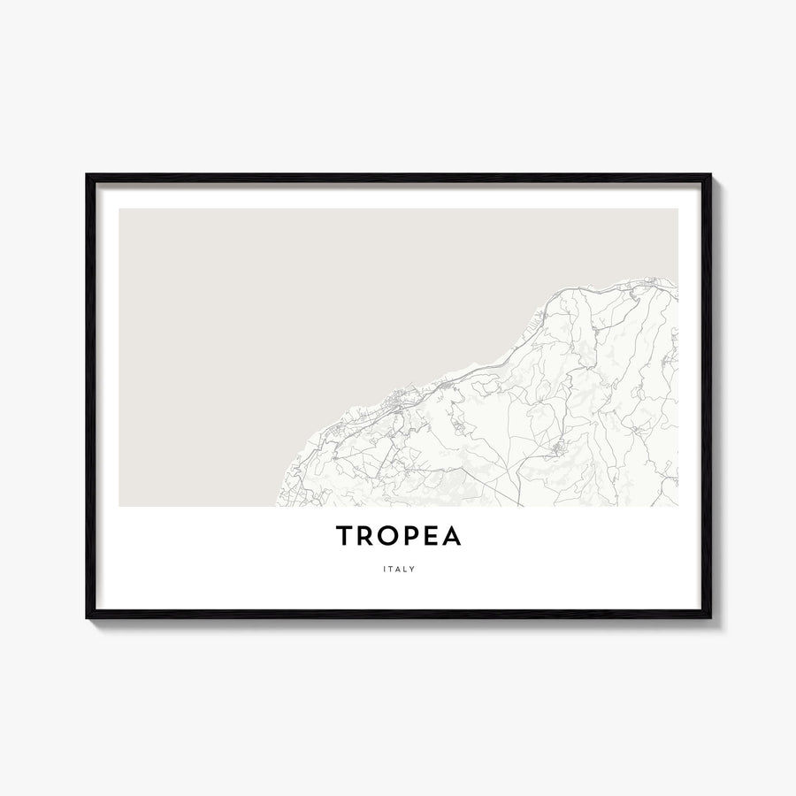 Tropea black & white map poster of Italy – horizontal wall art, unframed print shown in interior mockup