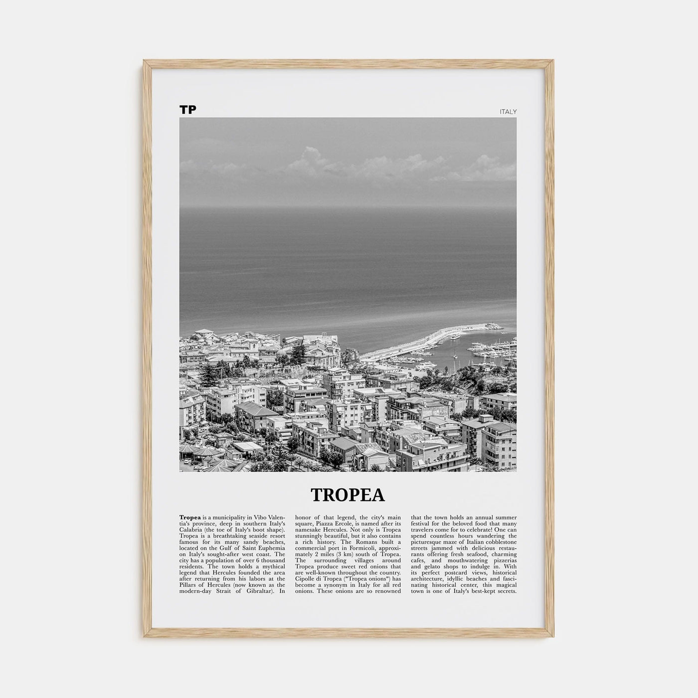 Tropea Poster Natural Wood / 8x12 in Nbourhood Travel B&W Poster