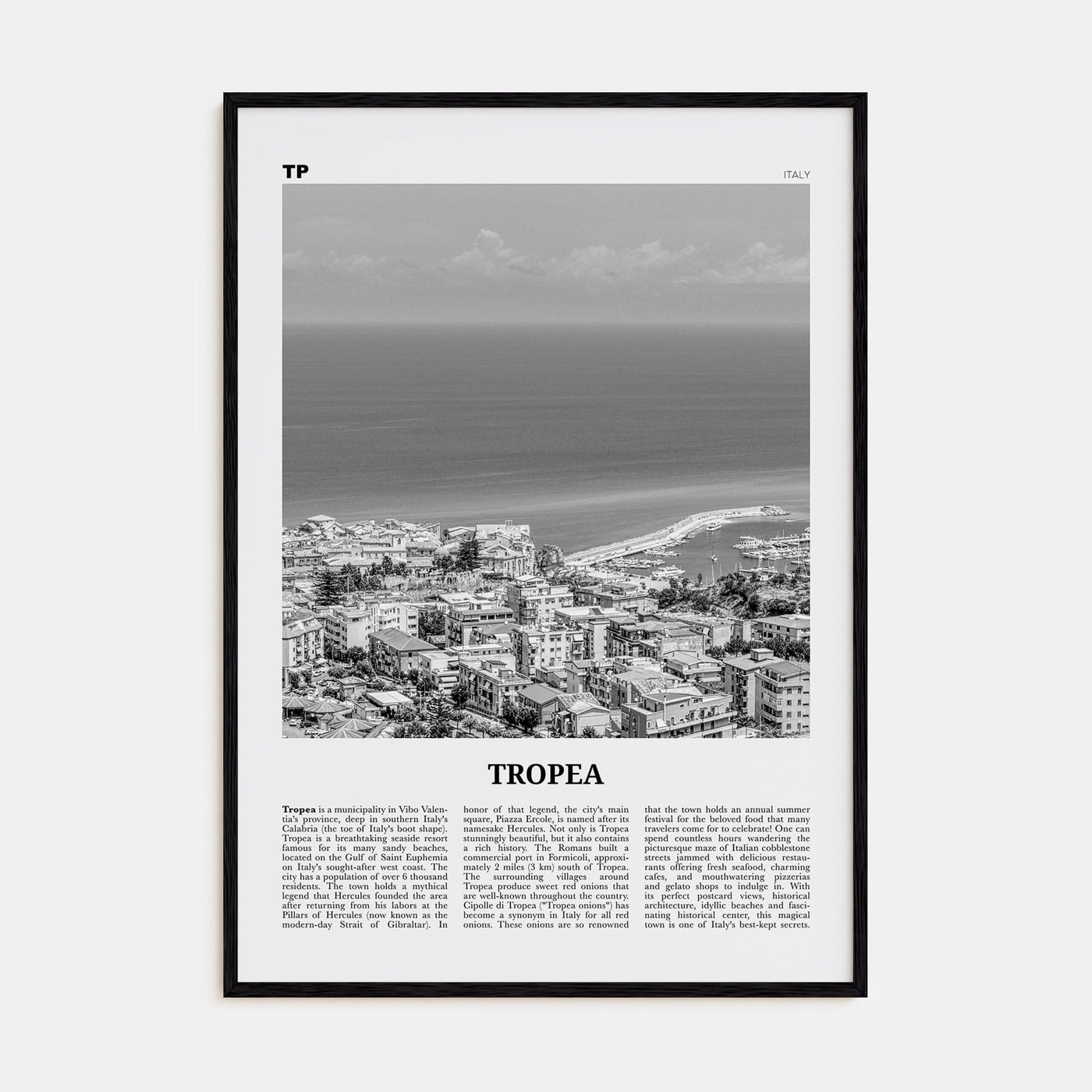 Tropea Poster Black Wood / 8x12 in Nbourhood Travel B&W Poster