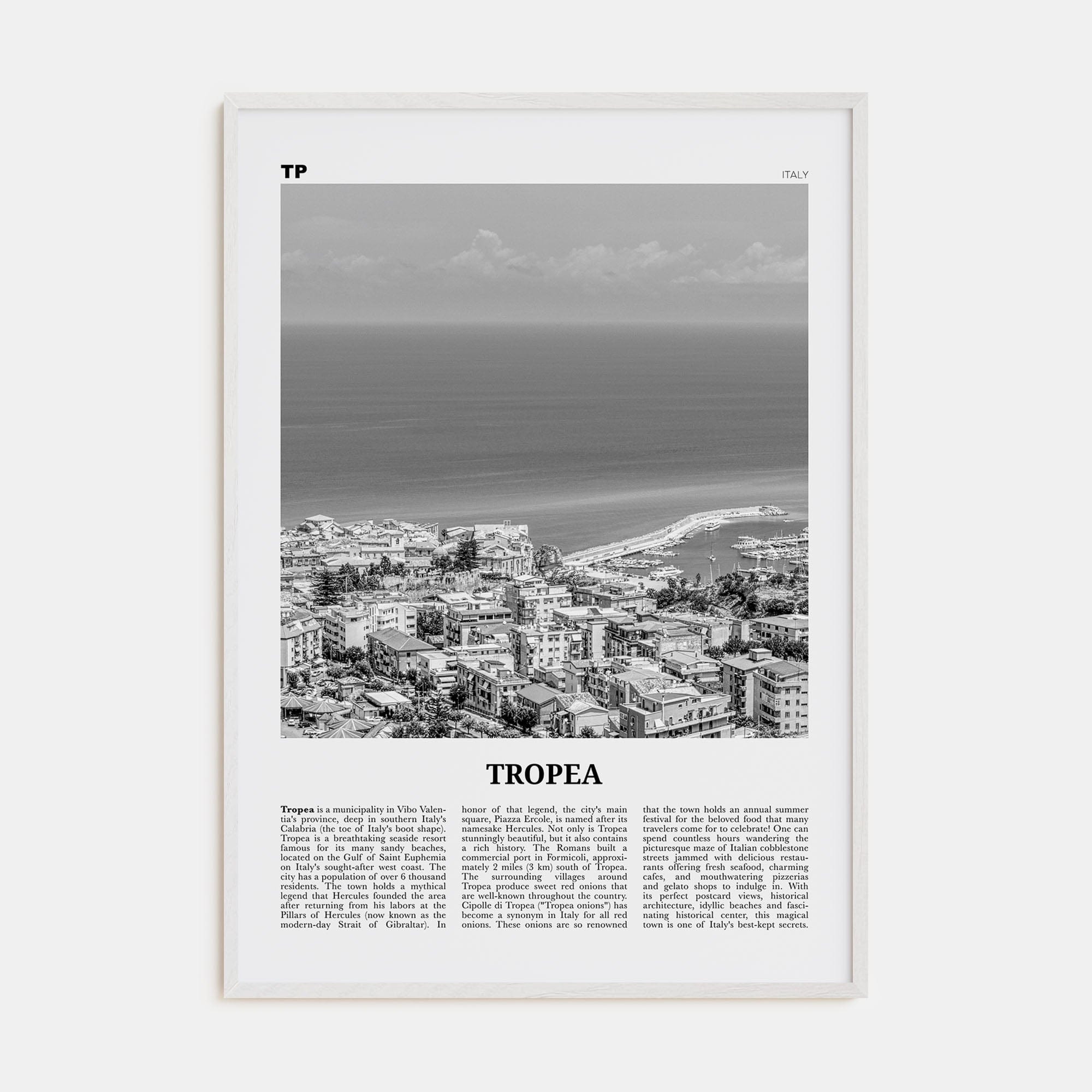 Tropea Poster White Wood / 8x12 in Nbourhood Travel B&W Poster