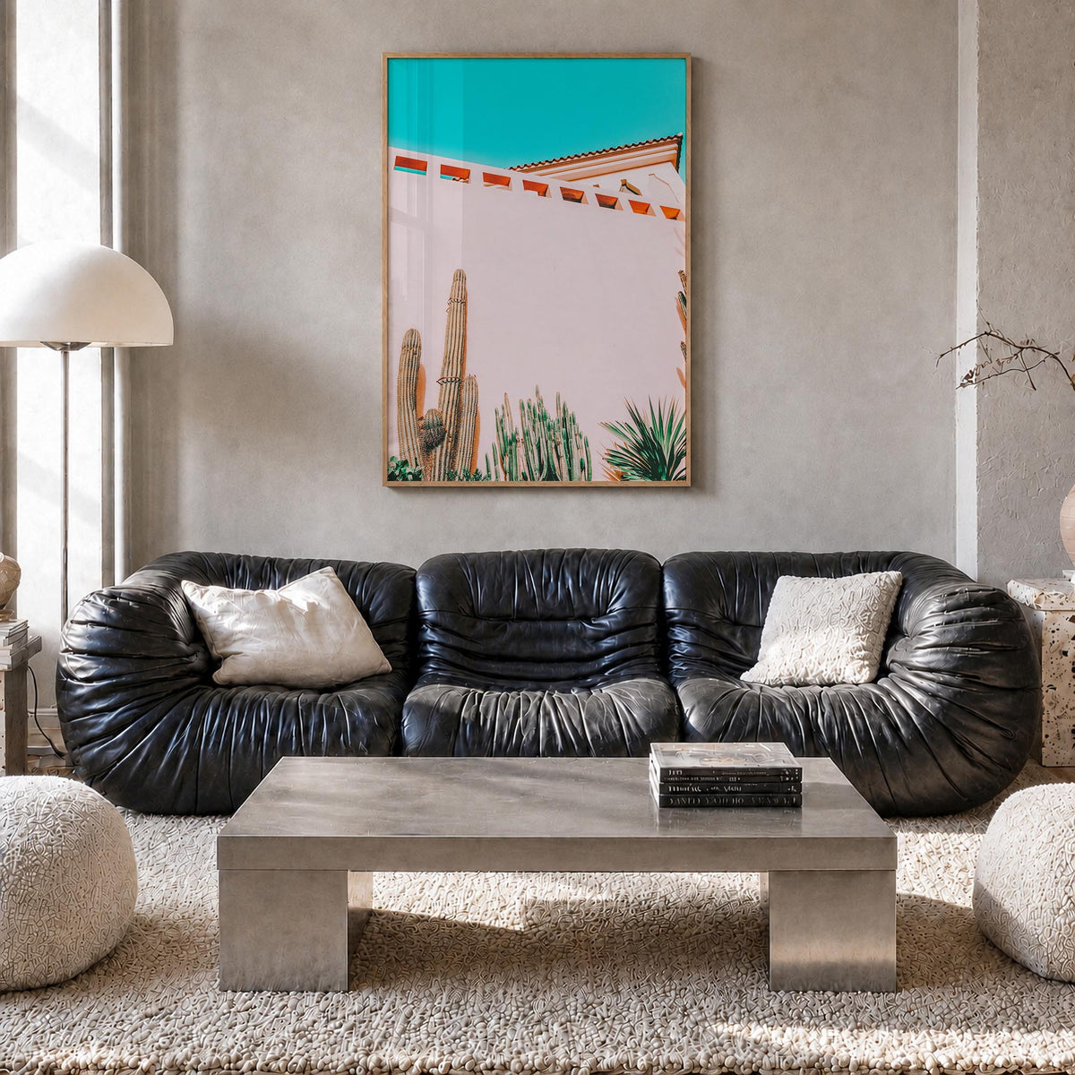 Tropical Mood colorful photo poster – vertical wall art in natural wood frame, hanging on wall