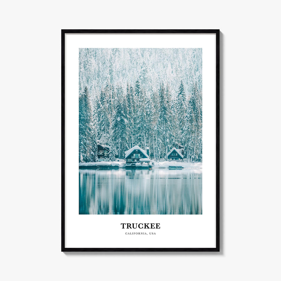 Truckee colorful classic poster of California, USA – vertical wall art, unframed print shown in interior mockup