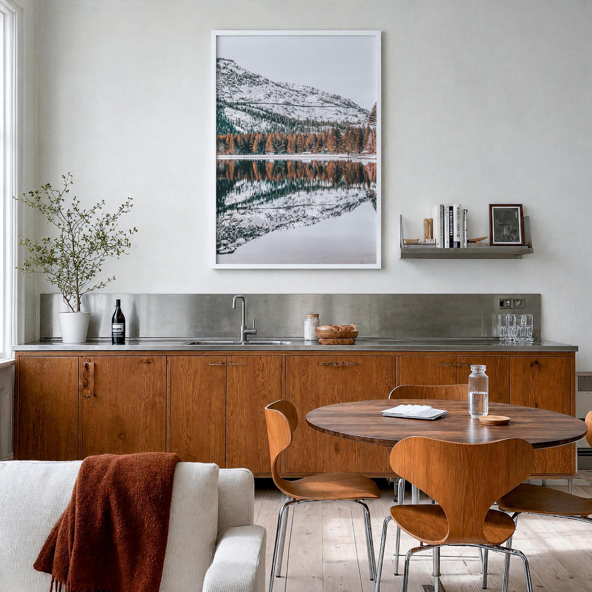Truckee colorful photo poster of California, USA – vertical wall art in white wood frame, hanging on wall