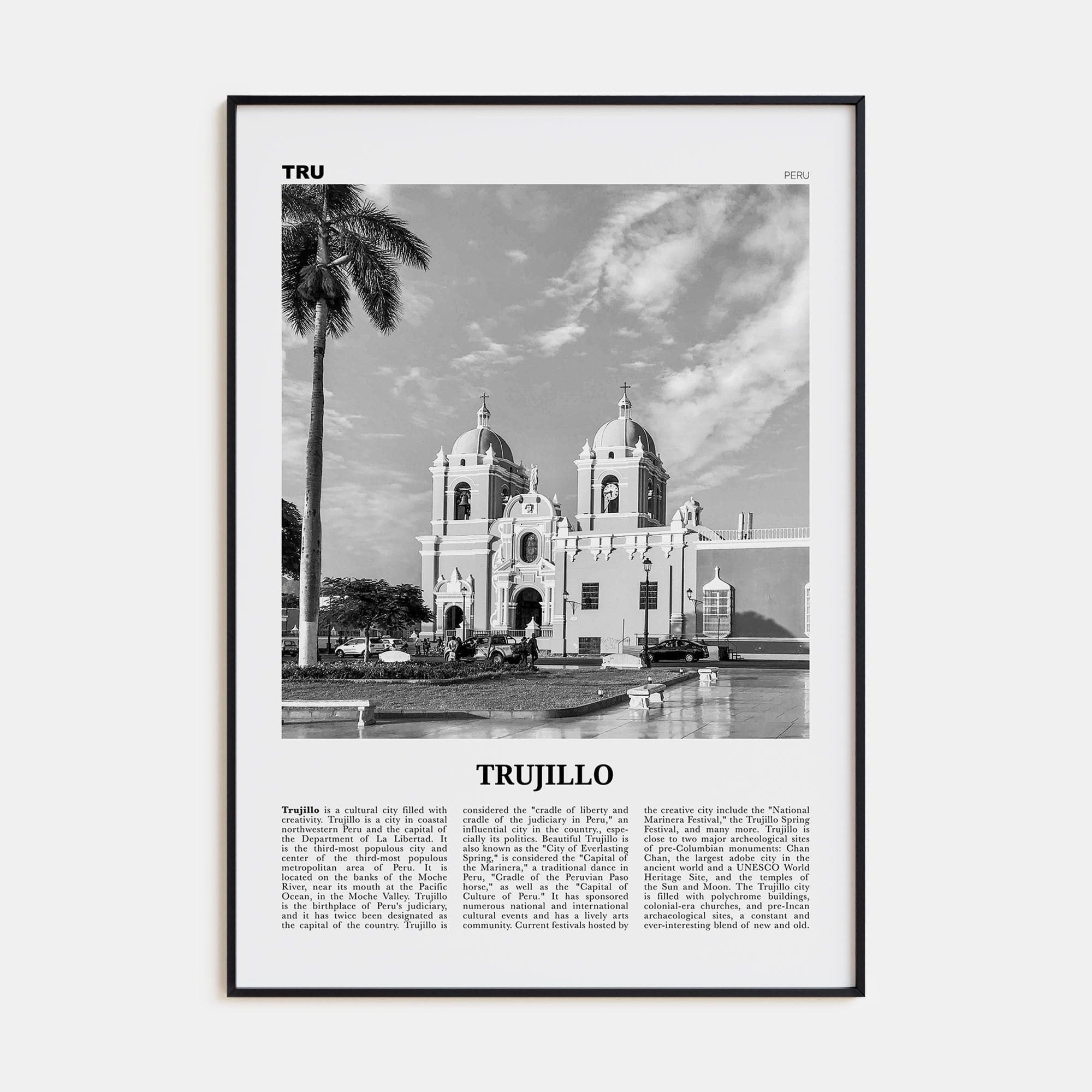 Trujillo Poster Black Metal / 8x12 in Nbourhood Travel B&W Poster