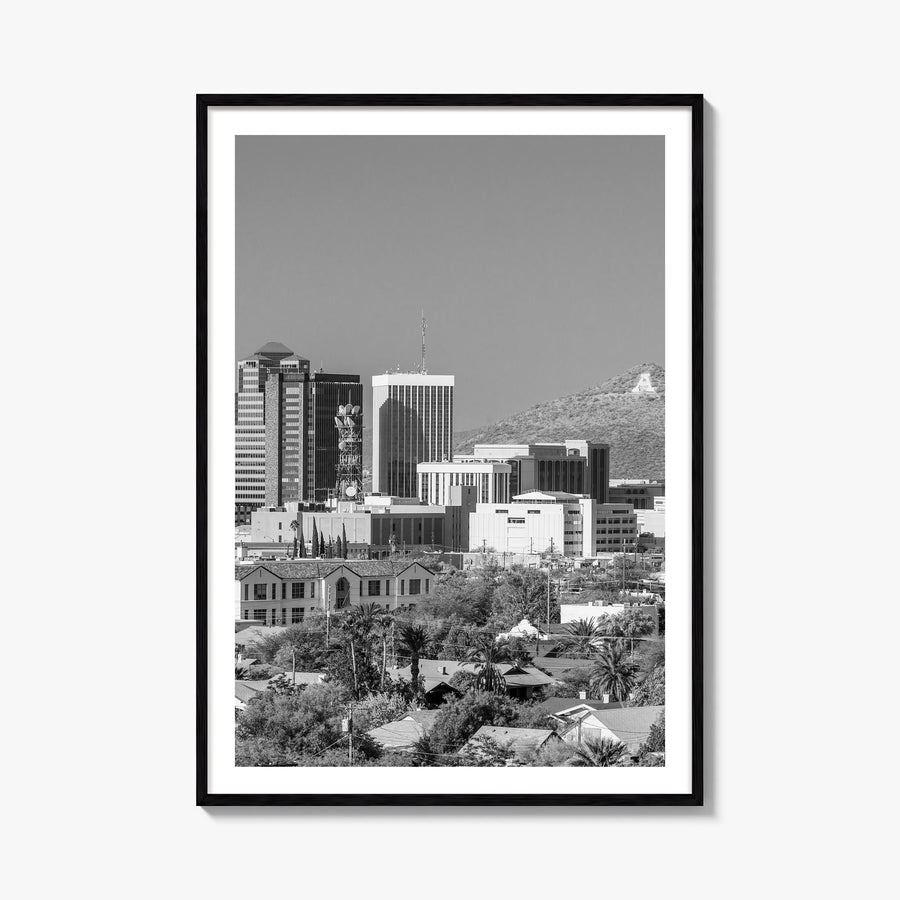 Tucson black & white photo poster of Arizona, USA – vertical wall art, unframed print shown in interior mockup