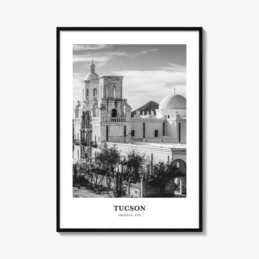 Tucson no. 1 black & white classic poster of Arizona, USA – vertical wall art, unframed print shown in interior mockup