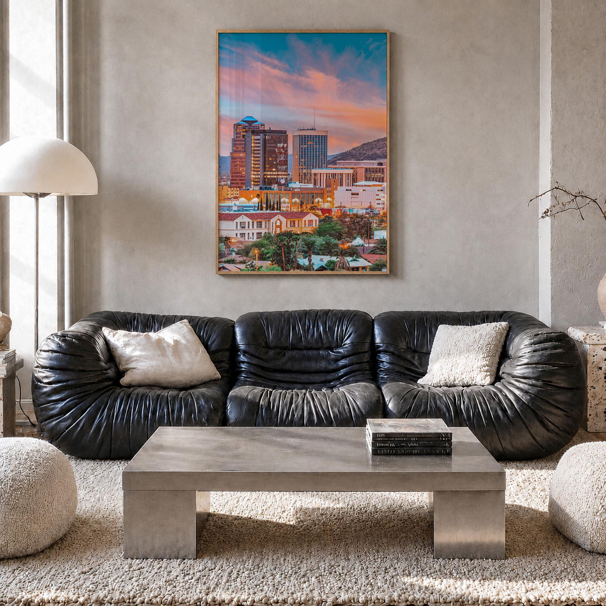 Tucson no. 1 colorful photo poster of Arizona, USA – vertical wall art in natural wood frame, hanging on wall