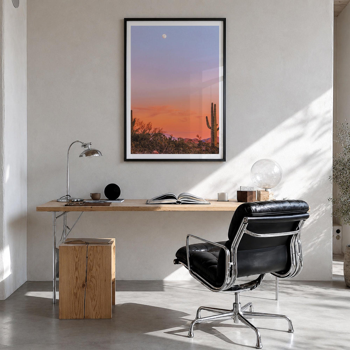 Tucson no. 3 colorful photo poster of Arizona, USA – vertical wall art in black wood frame with white border, hanging on wall