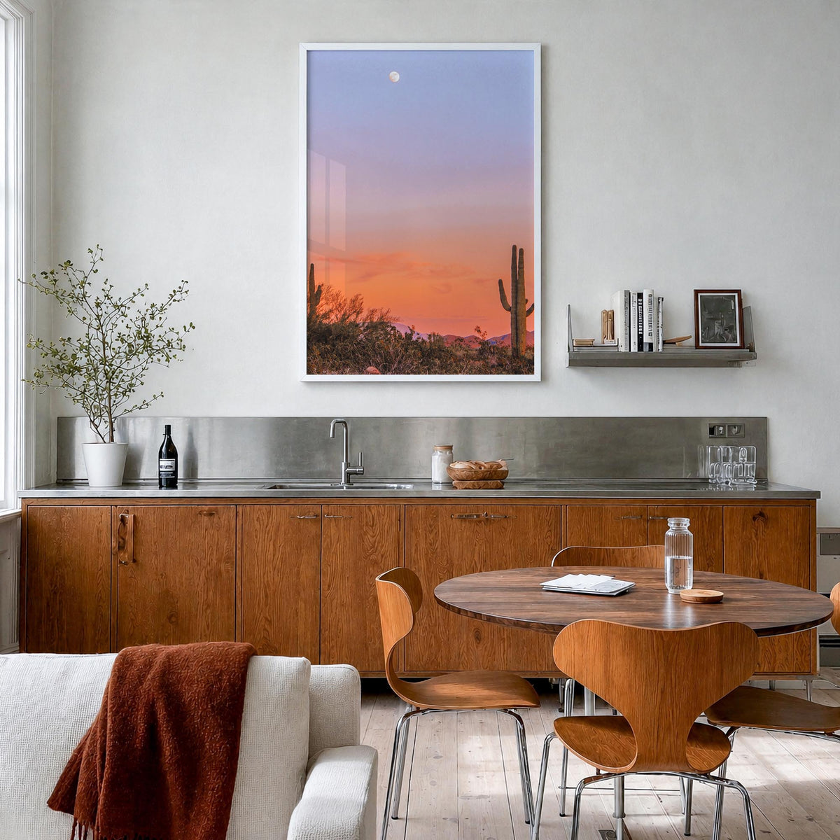 Tucson no. 3 colorful photo poster of Arizona, USA – vertical wall art in white wood frame, hanging on wall