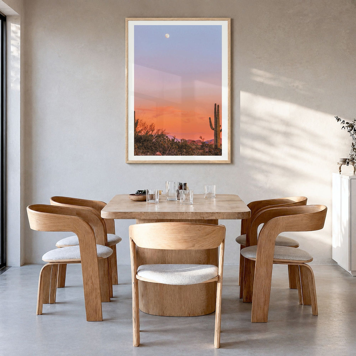 Tucson Photo No 3 Poster in a natural wood frame, hanging in a dining room, white border