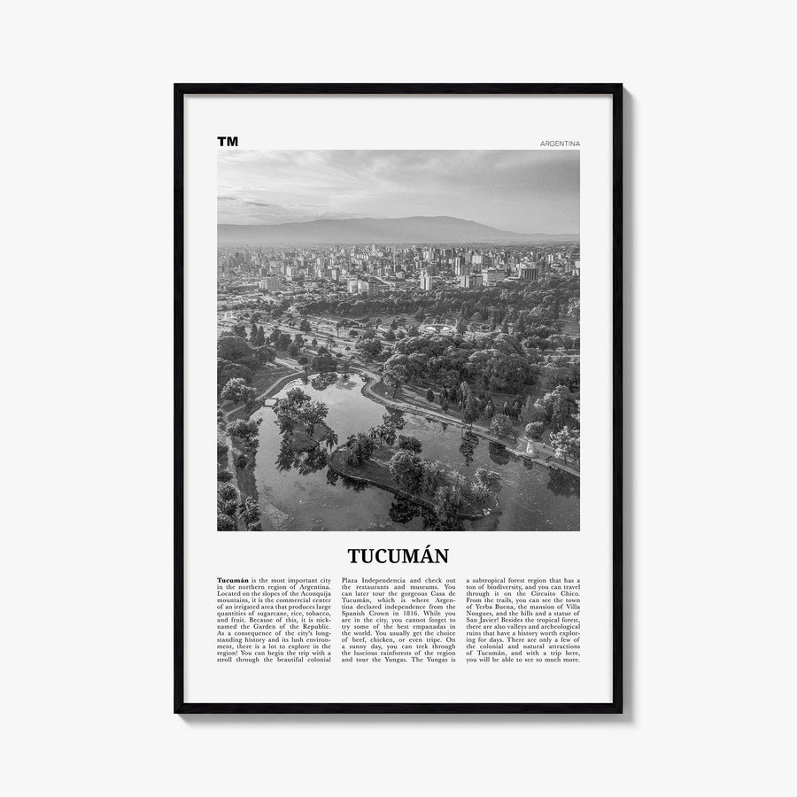 Tucumán black & white newspaper poster of Argentina – vertical wall art, unframed print shown in interior mockup