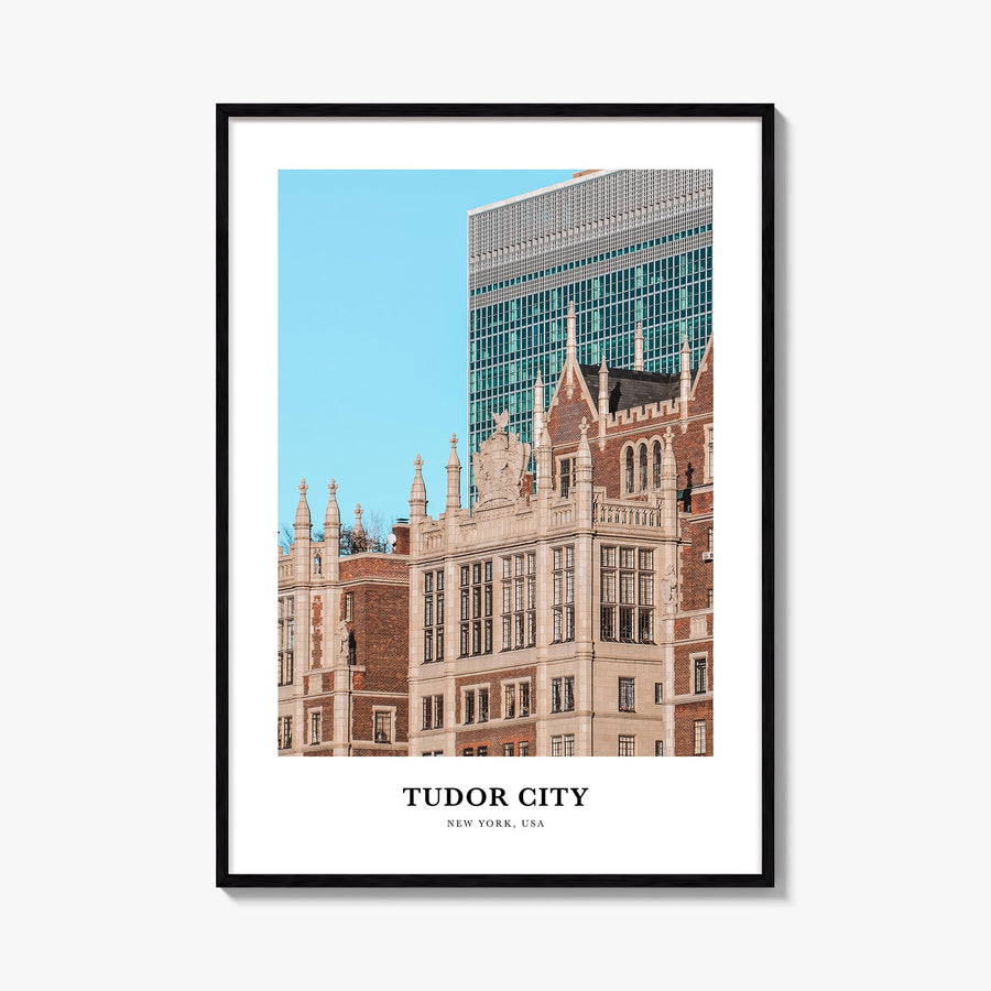 Tudor City colorful classic poster of Manhattan, New York City – vertical wall art, unframed print shown in interior mockup