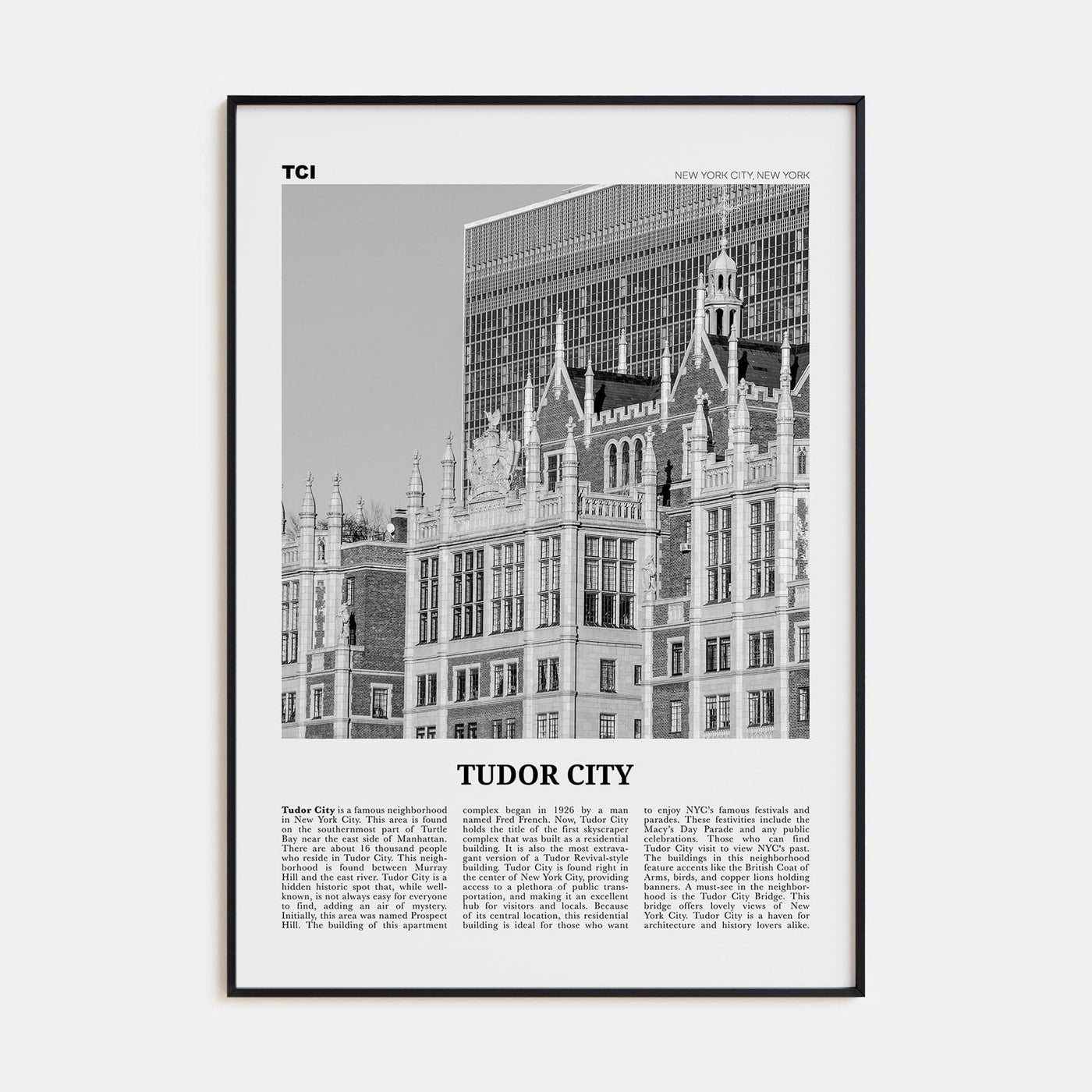 Tudor City Poster Black Metal / 8x12 in Nbourhood Travel B&W Poster