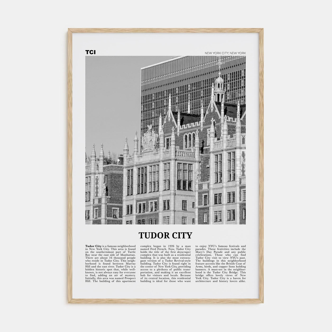 Tudor City Poster Natural Wood / 8x12 in Nbourhood Travel B&W Poster