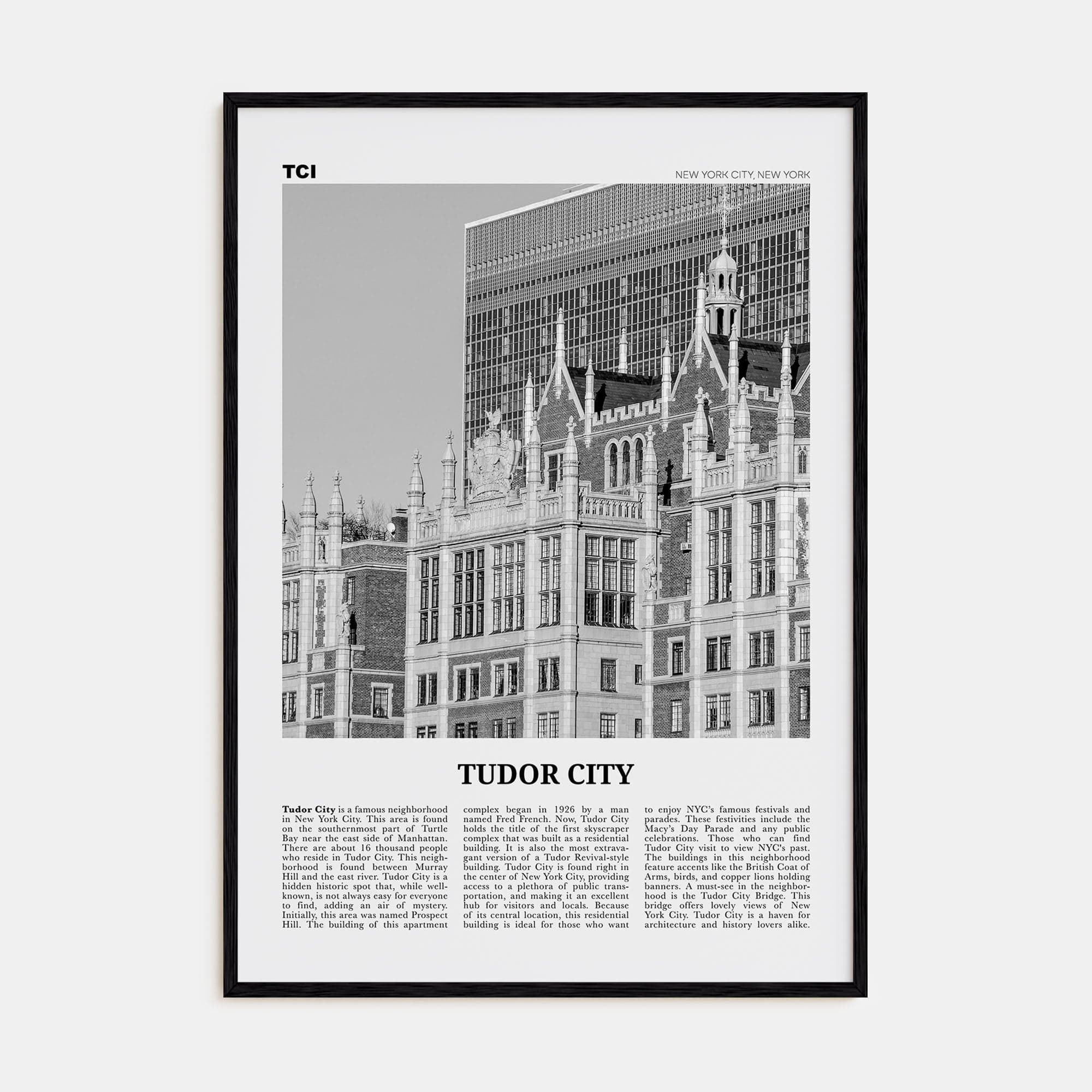 Tudor City Poster Black Wood / 8x12 in Nbourhood Travel B&W Poster