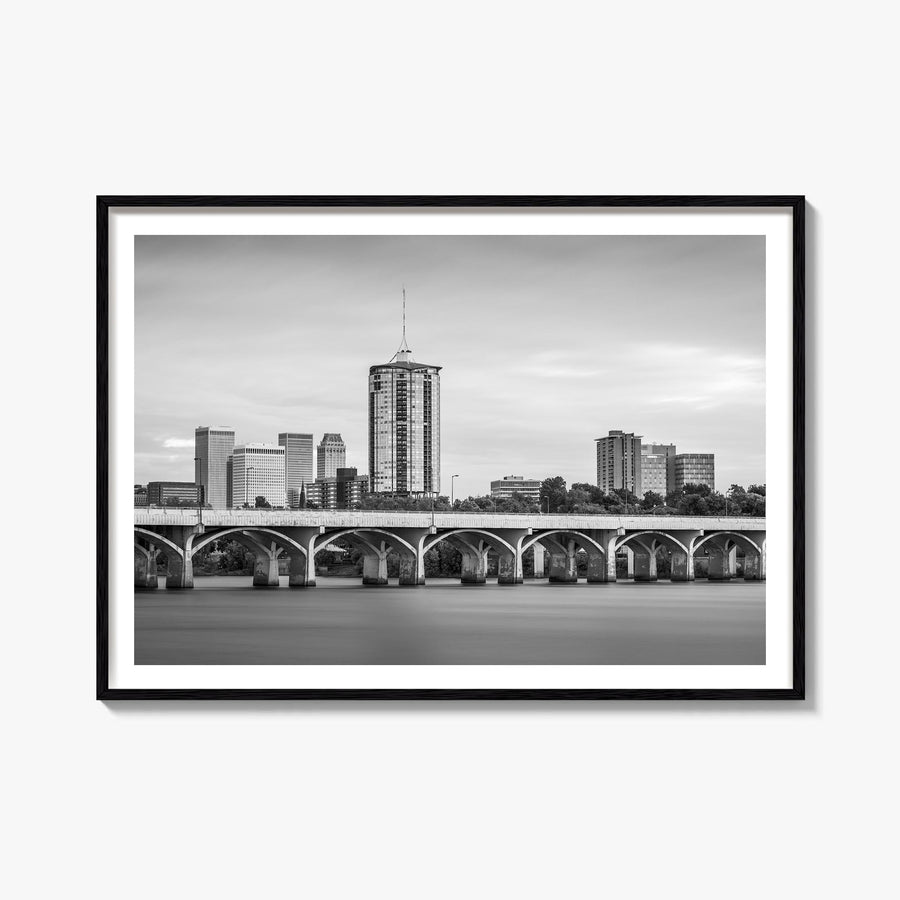 Tulsa black & white photo poster of Oklahoma, USA – horizontal wall art, unframed print shown in interior mockup