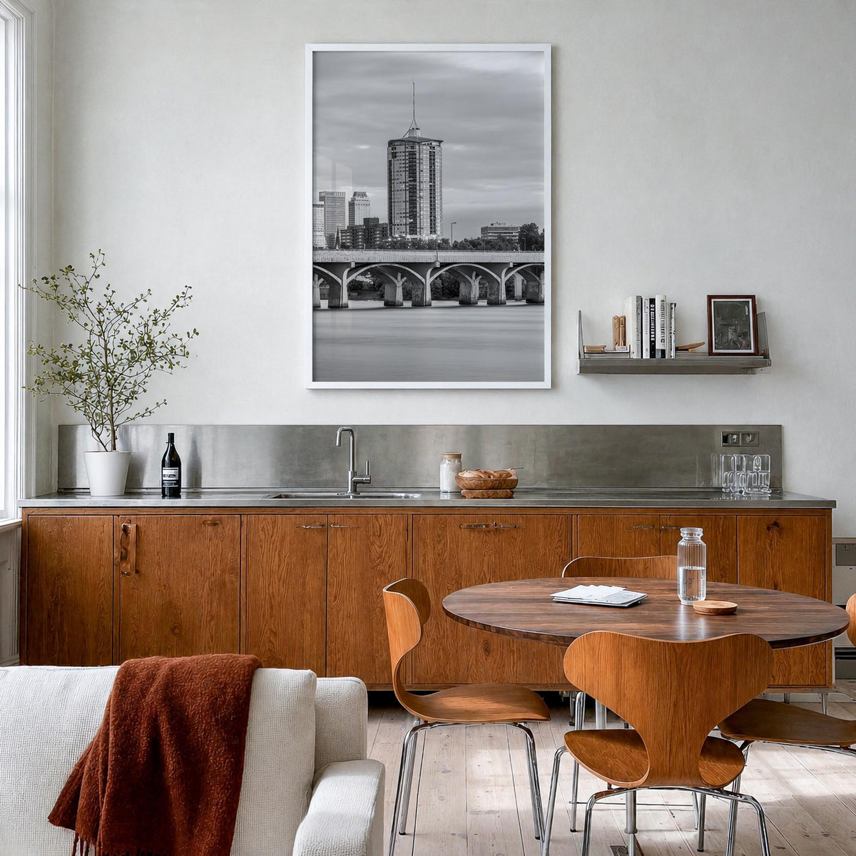 Tulsa no. 1 black & white photo poster of Oklahoma, USA – vertical wall art in white wood frame, hanging on wall
