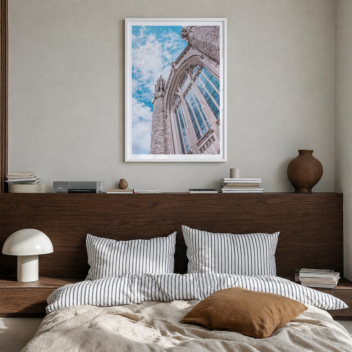 Tulsa no. 2 colorful photo poster of Oklahoma, USA – vertical wall art in white wood frame with white border, hanging on wall