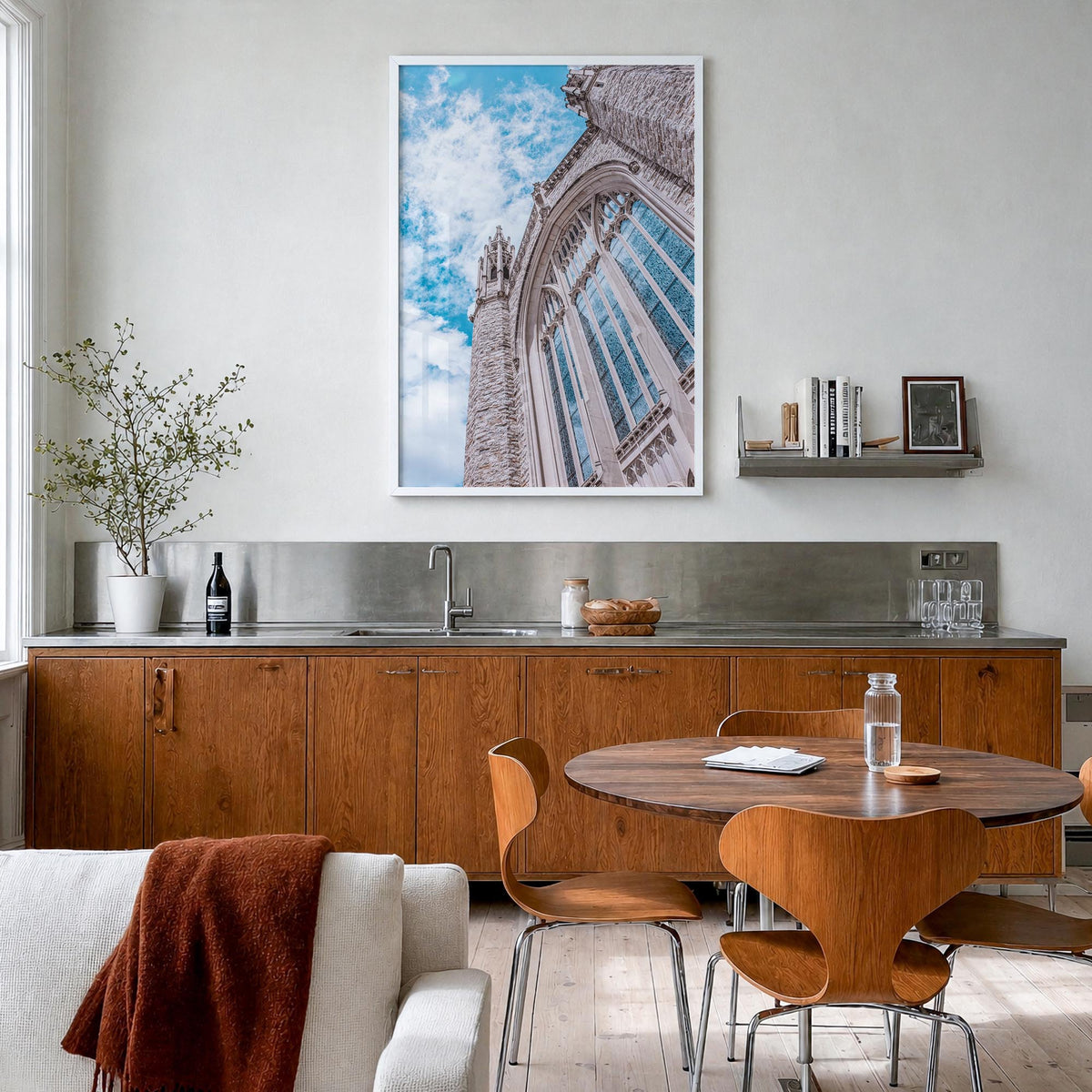 Tulsa no. 2 colorful photo poster of Oklahoma, USA – vertical wall art in white wood frame, hanging on wall