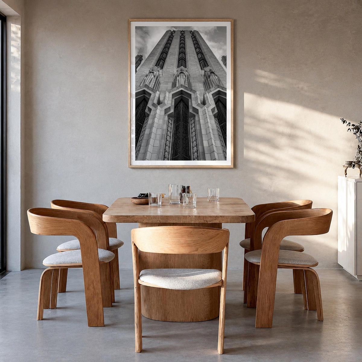 Tulsa no. 3 black & white photo poster of Oklahoma, USA – vertical wall art in natural wood frame with white border, hanging 