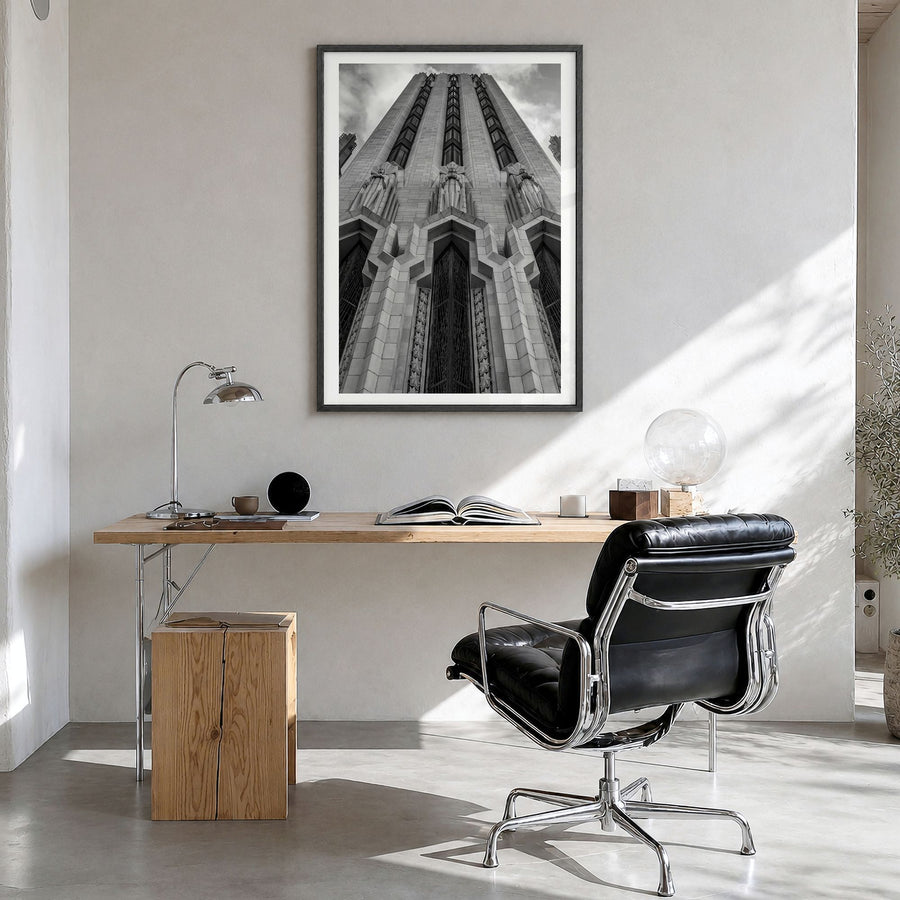 Tulsa Photo No 3 Poster in a black wood frame, hanging in a bright home office, white border