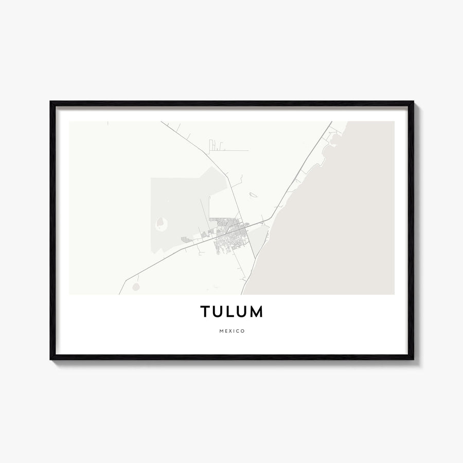Tulum black & white map poster of Mexico – horizontal wall art, unframed print shown in interior mockup